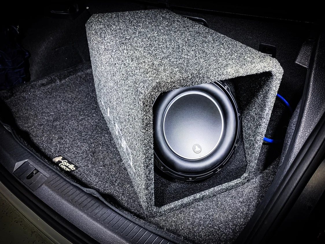 Custom subwoofer in a car trunk