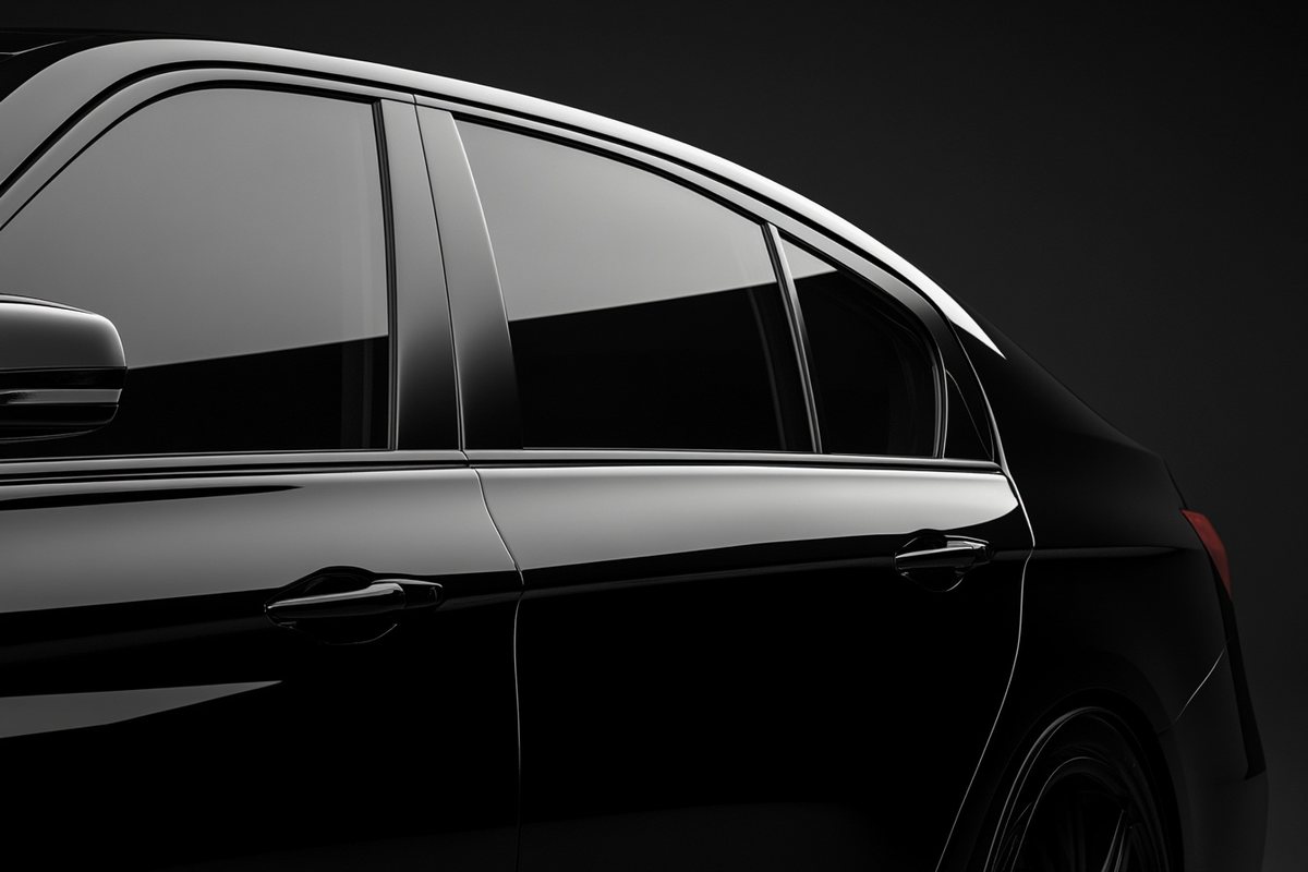 Black sedan with dark tinted windows